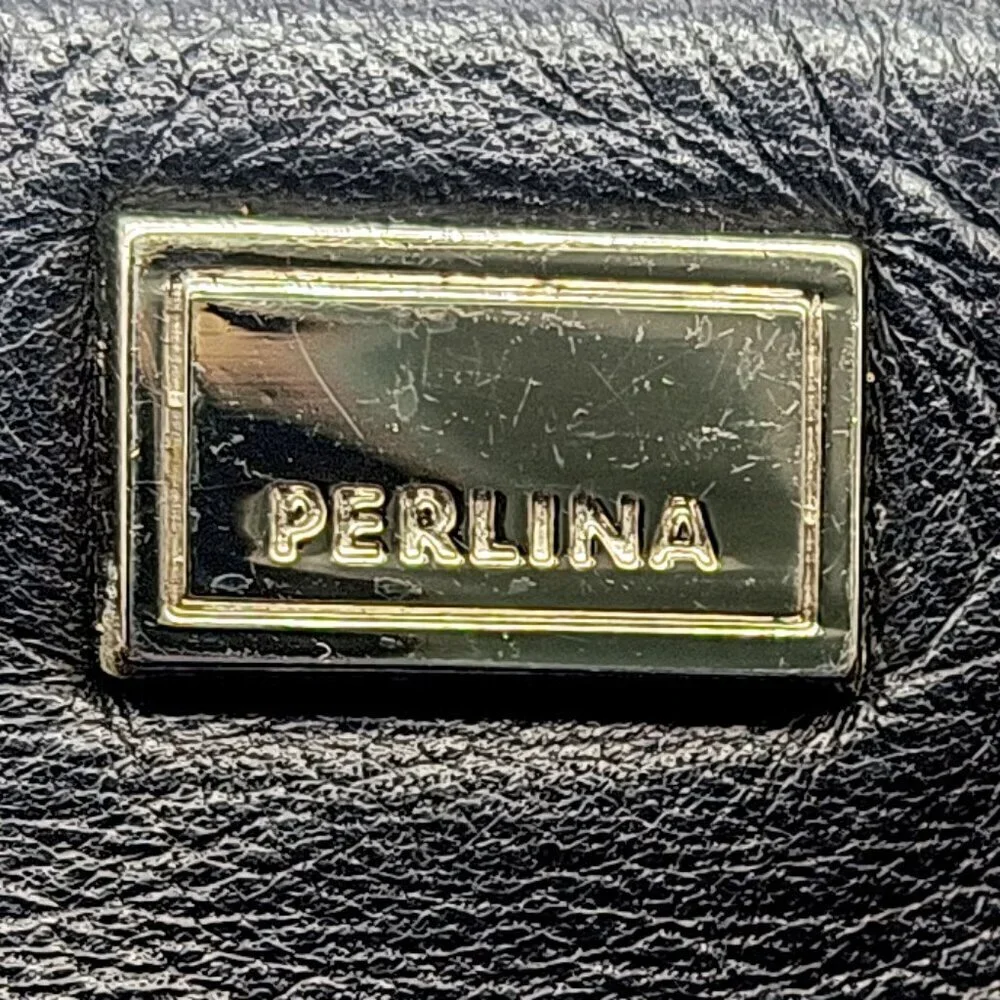 Vintage Perlina Black Leather Mini Clutch Bag